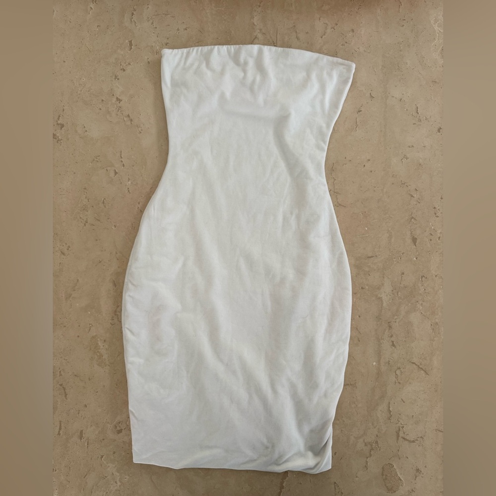 White strapless jersey minidress